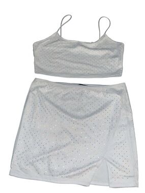 Forever 21 White Rhinestone Two-Piece Crop Top & Skirt Set